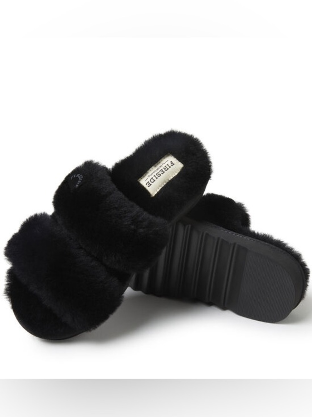 NWT dearfoams black plush slide slippers